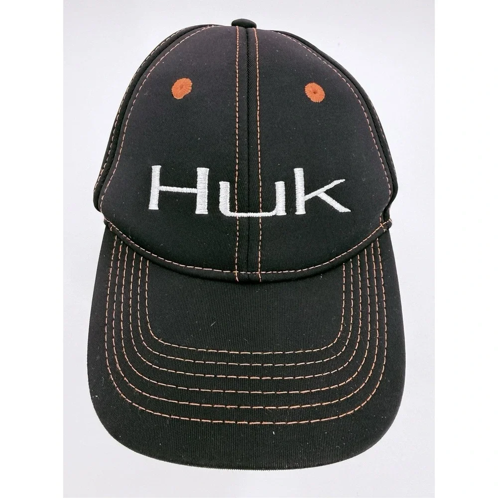 HUK Black & Orange Snapback 6 Panel Solid Trucker Baseball Cap Hat Youth NWOT